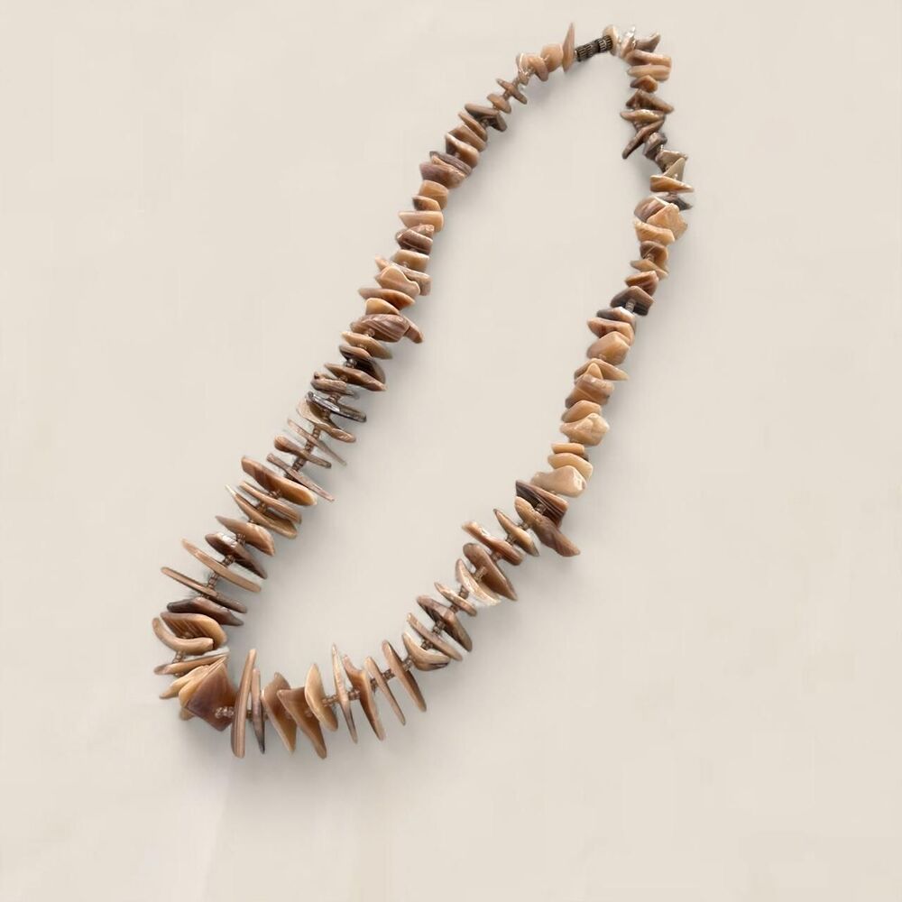 Vintage Natural Shell Chip Statement Necklace Beige Brown Y2K Coastal Boho - Picture 2 of 6